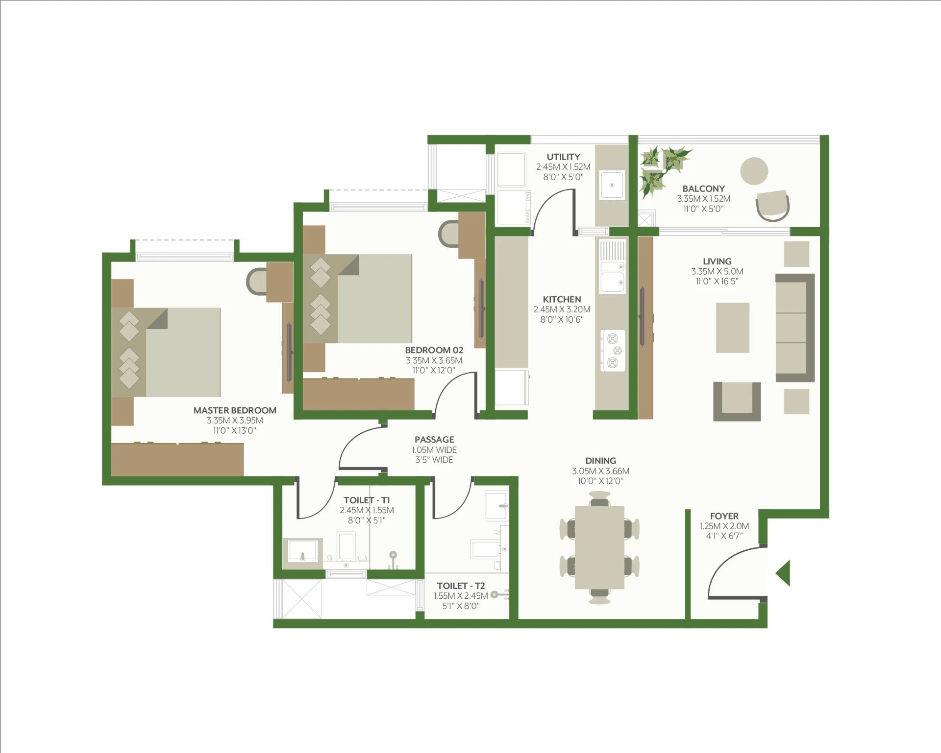 2 BHK floor plan